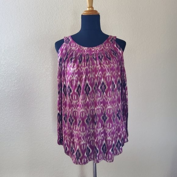 Lauren Ralph Lauren Cold Shoulder Tunic Top M Burgundy Red Purple - Picture 1 of 9